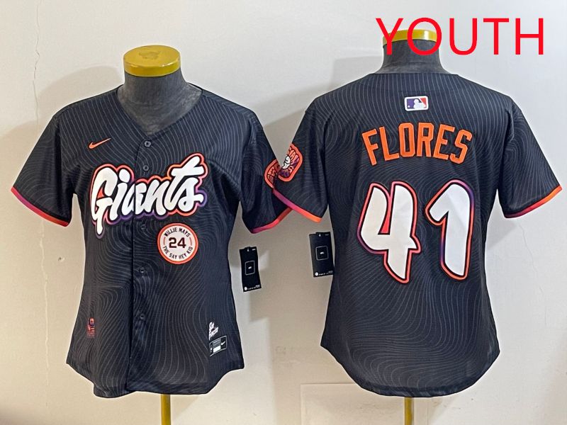 Youth San Francisco Giants 41 Flores Black Joint Name 2025 Nike MLB Jersey style 11
